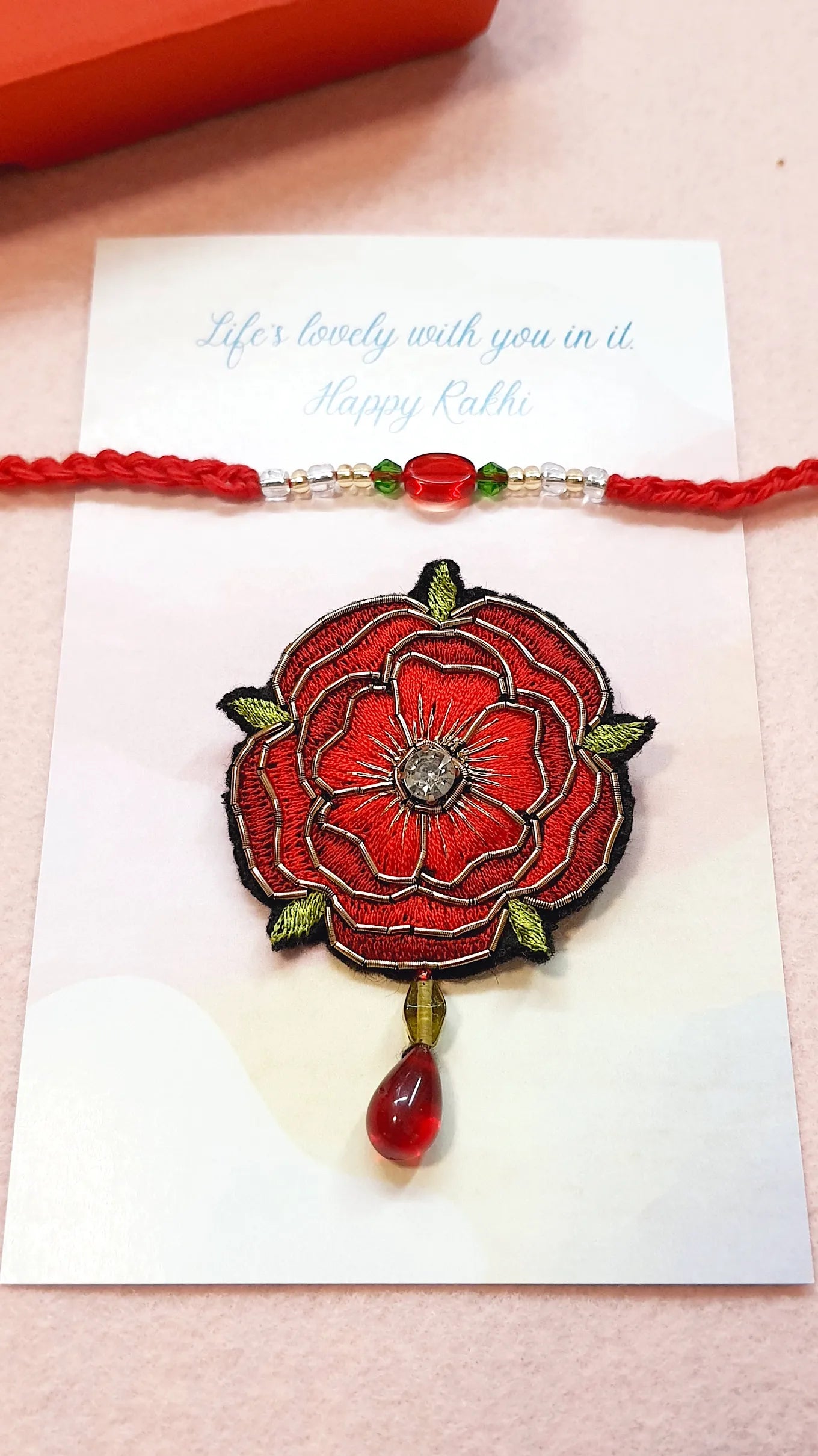 Petal Rakhi & Royal Rose Brooch