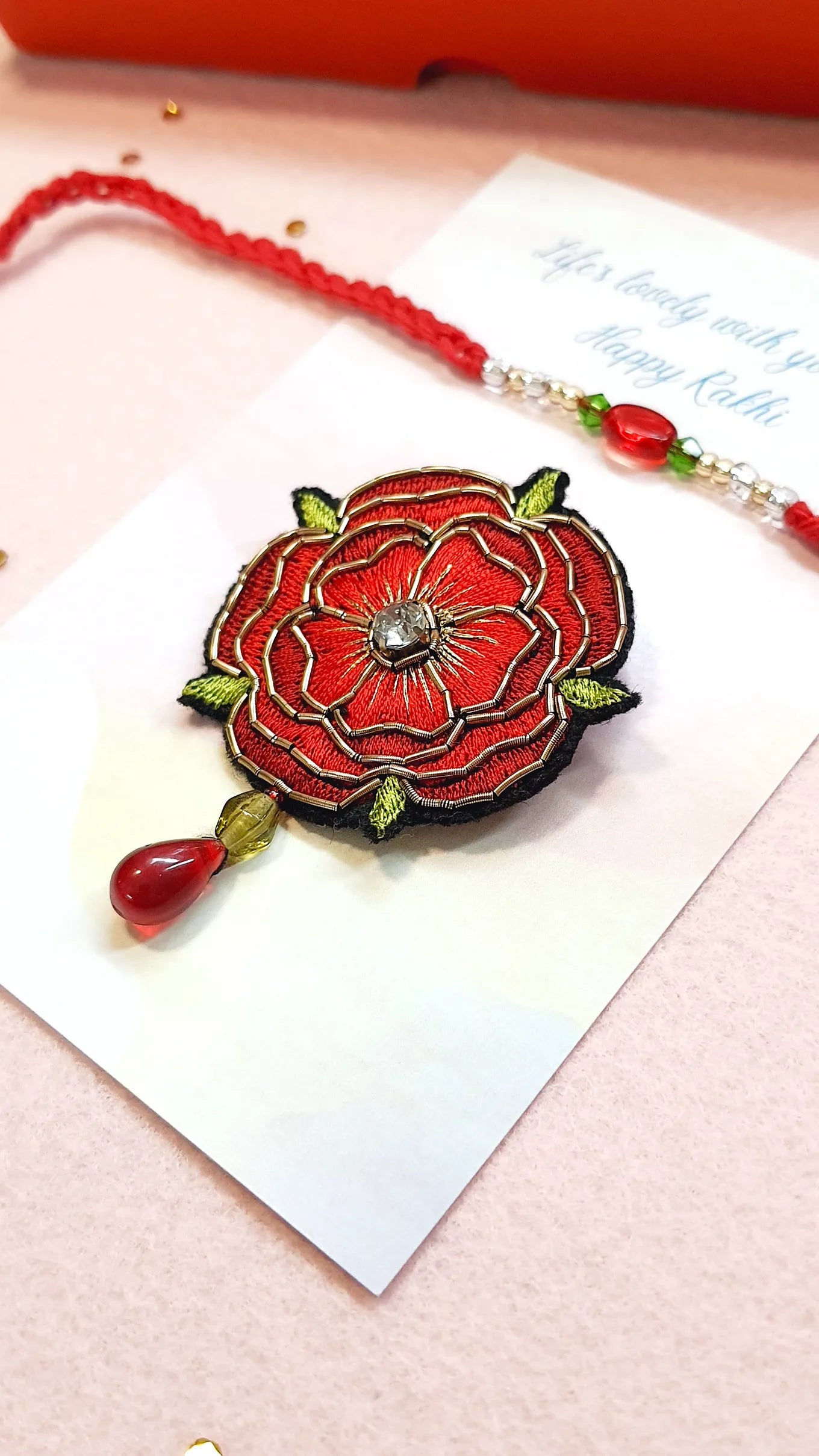 Petal Rakhi & Royal Rose Brooch