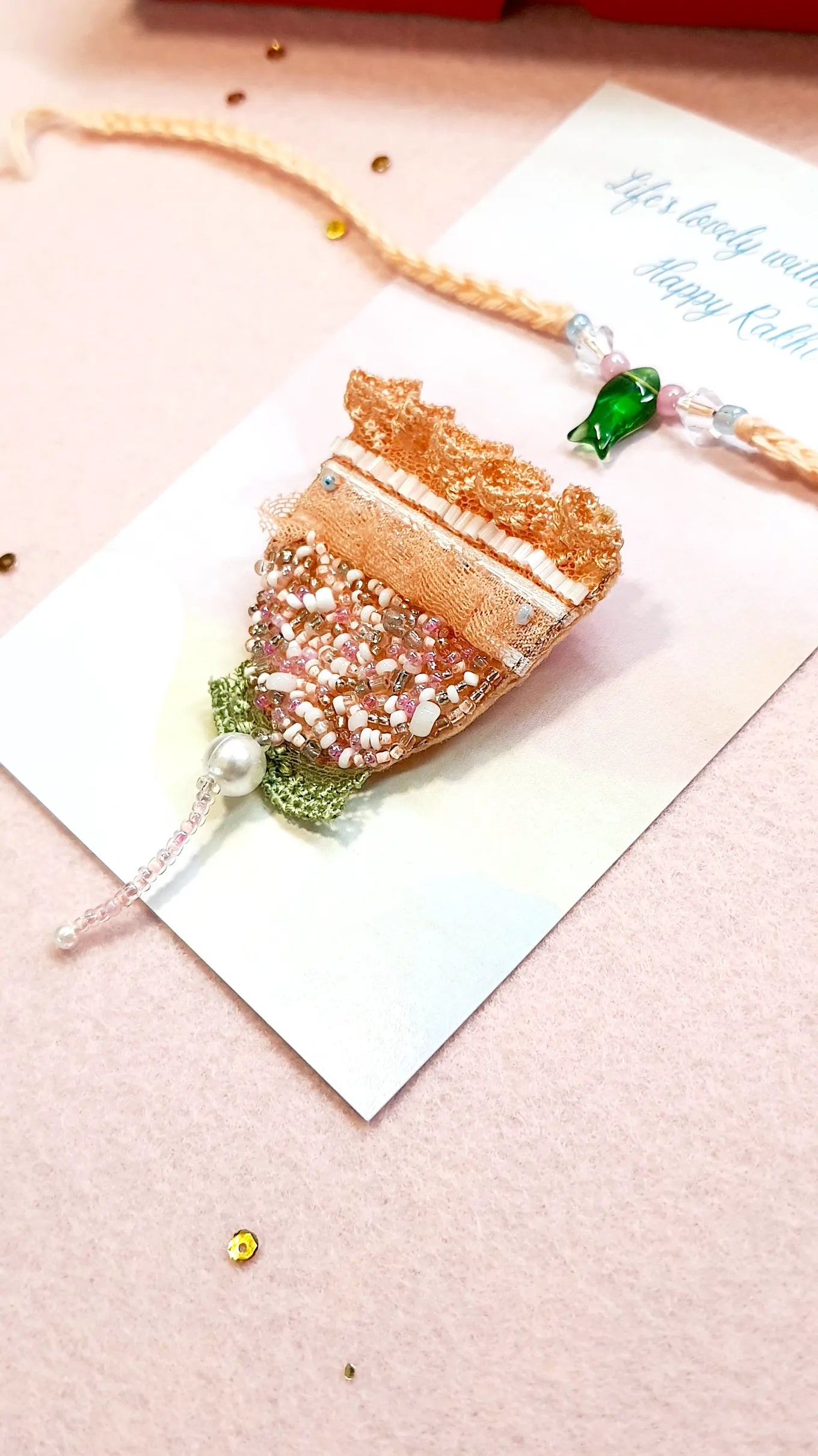 Matsya Rakhi & Lacy Tulip Brooch