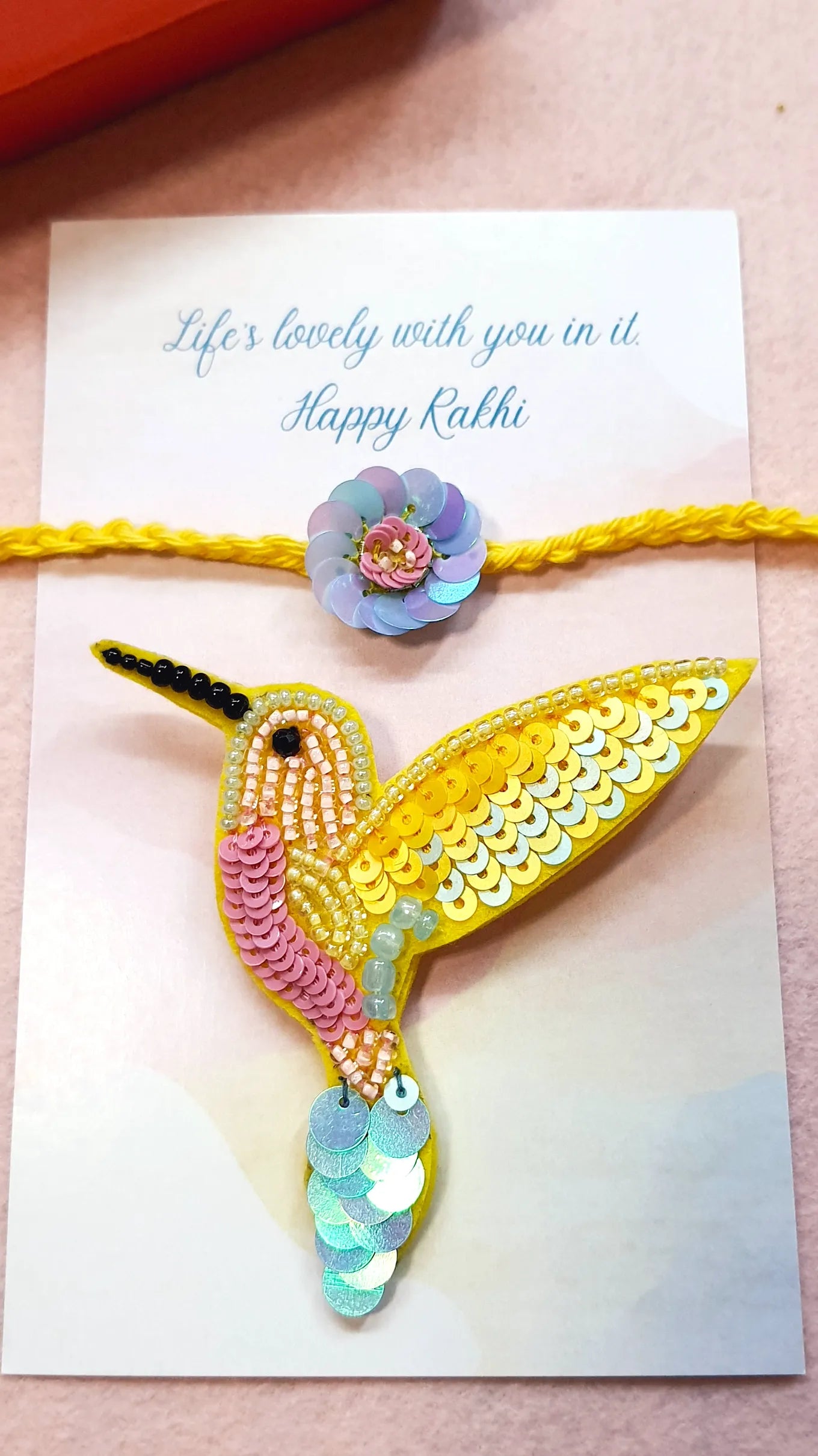 Phool Rakhi & Yellow Hummingbird Brooch